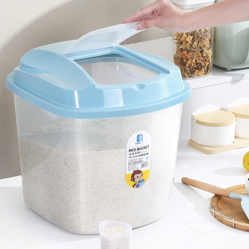 10 Kg Rice Cereal Storage Bucket with Measuring Cup | Insect-Proof & Moisture-Proof | Blue Lid