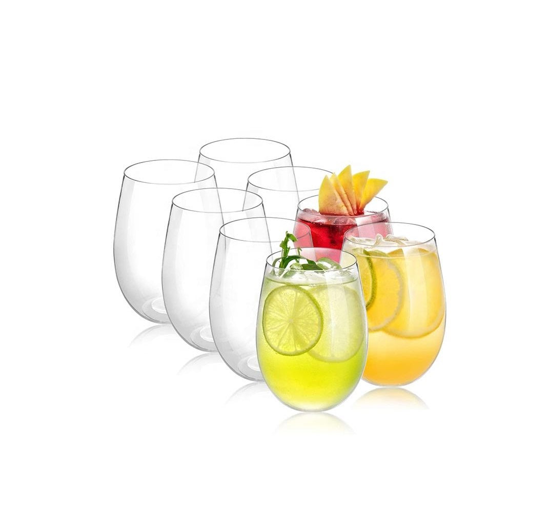 Oval Glass Clear (6pc) | Stemless Wine Glass Tumblers | 500ml Clear Glass Cups for Weddings & Ceremonies