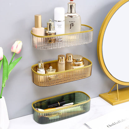 Acrylic Punch Free Bathroom Shelf | Adhesive Sticker | Multipurpose Organizer for Shower Gel or Kitchen | Green, Clear, Gold