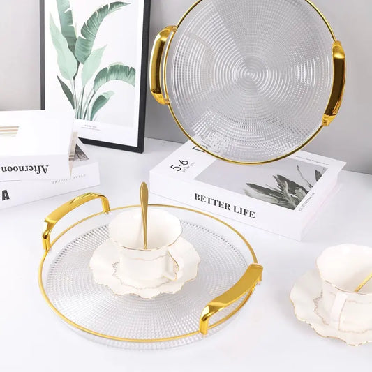 3 Piece Round Shaped Transparent Gold Plated Acrylic Tray Set | Elegant and Versatile