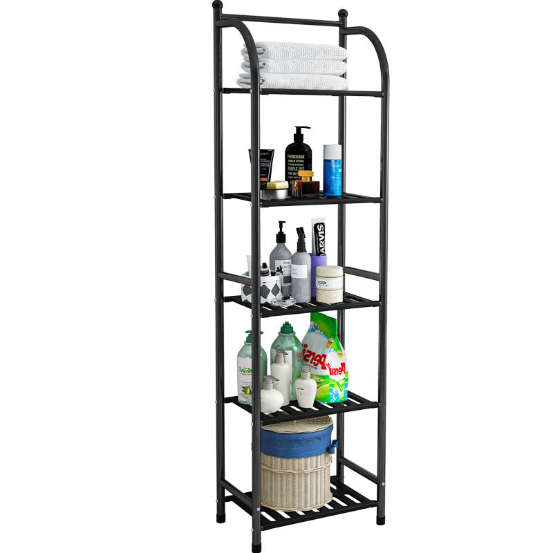 Multifunctional 5 Layered  Metal Plastic Plate Storage Holder Rack | Bathroom Toilet Storage Shelf | Black and White