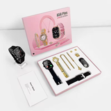 Ladies Gift Set | A58 Plus Smart Watch & Jewelry Combo with Interchangeable Straps | Necklace, Bracelet, Ring, Earrings | Black, PPink, Grey