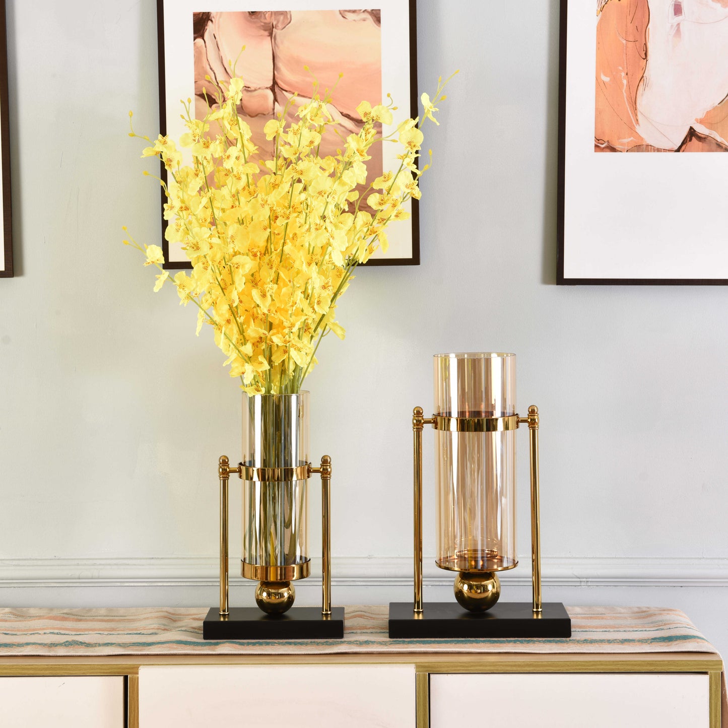 Big Nordic Golden Glass Hydroponic Vase | Elegant Flower Arrangement & Multifunctional Decor | 26x44cm