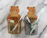 Cartoon Bear Bathroom Toothbrush Holder Cup | Wall Hanging Organizer