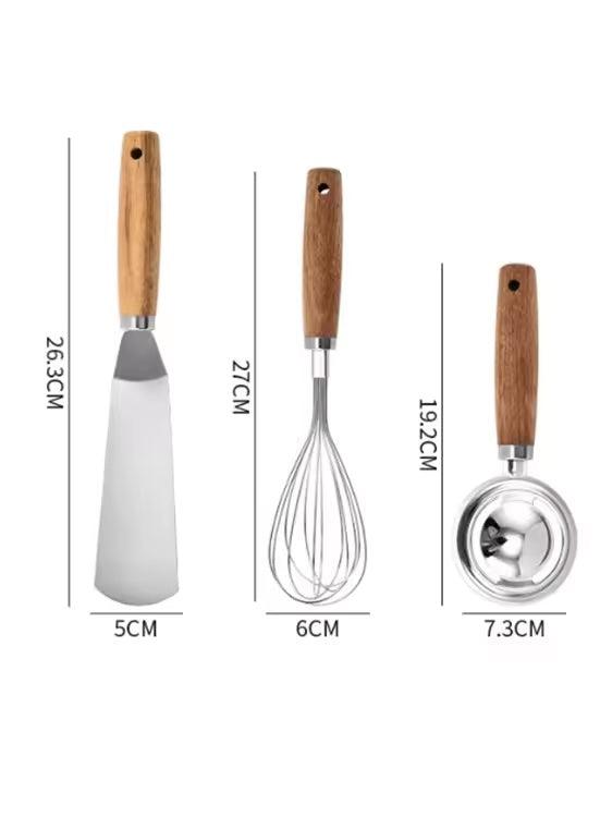 Set of 3 Baking Tools | Egg White Separator, Whisk, Cake Spatula with Wood Handle & Stainless Steel