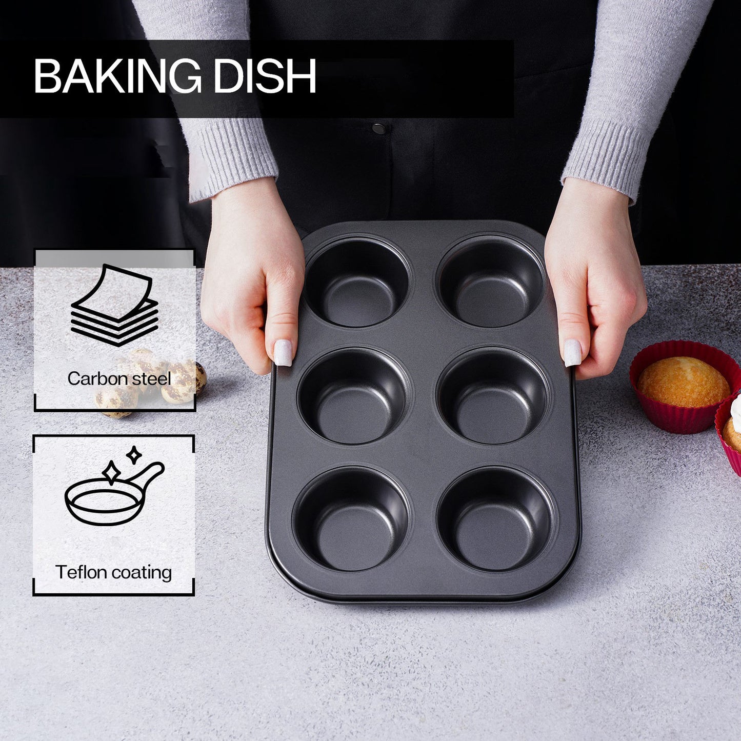 Heavy Duty Cupcake Tray | Mini Muffin Baking Pan | Carbon Steel, Dishwasher Safe | 12 Hole & 6 Hole Options