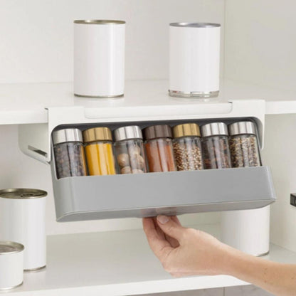 7pc Under Shelf Spice Holder Rack | Kitchen Spice Organizer | Non Perforated Seasoning Storage Solution