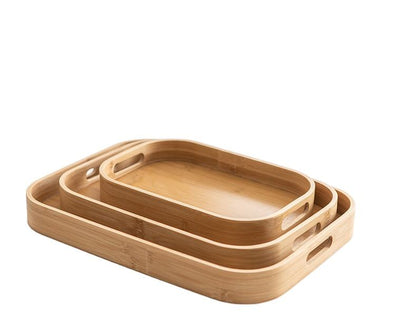 Classic Style Bamboo Tray 3 Piece Set | Square Wooden Serving Trays for Tea, Breakfast, and Party Use