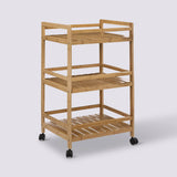 3 Tier Movable Organizer Cart | Multifunctional Bamboo Kitchen Serving Trolley with Wheels | Rolling Storage Cart for Dining and Bathroom