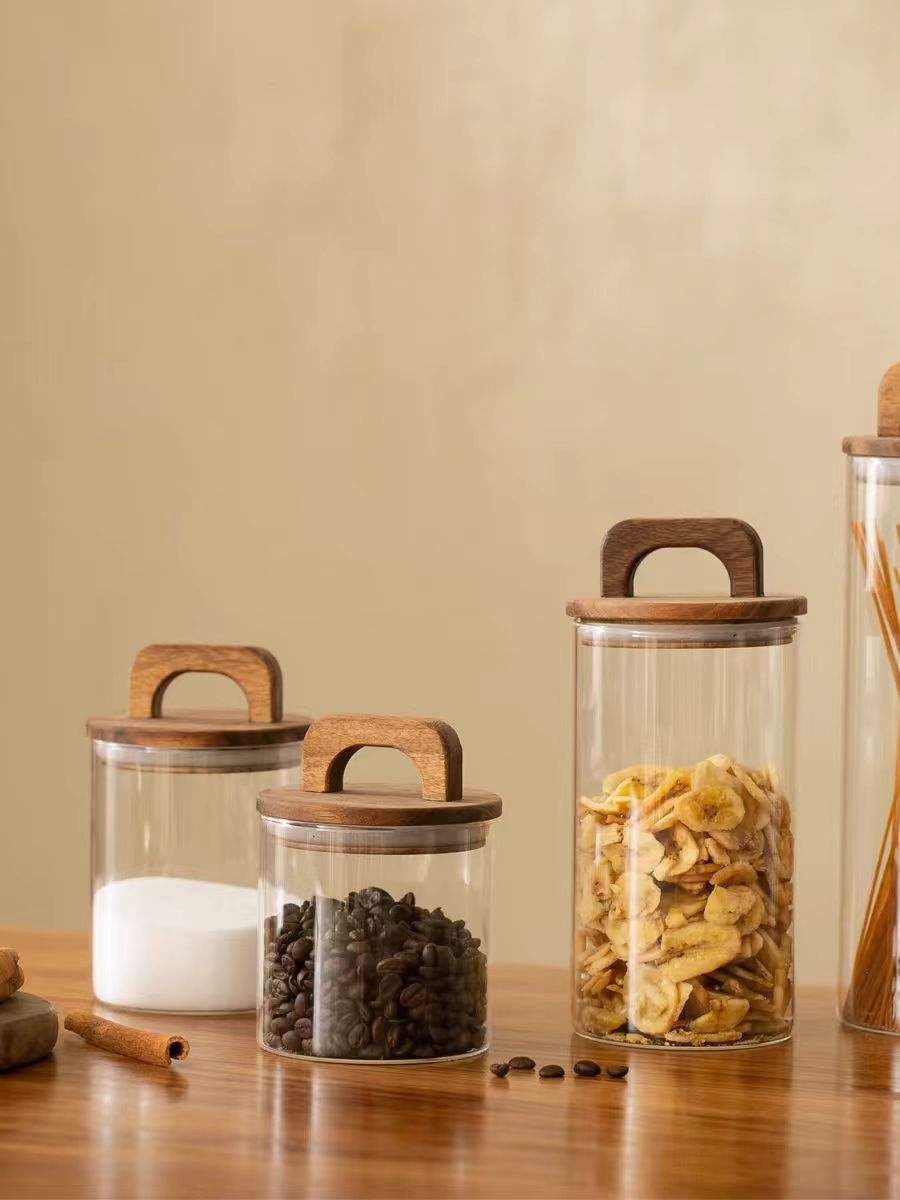 Borosilicate Glassware With Bamboo Air Tight Lid  3pcs Storage Jars | Perfect for use in kitchens, pantries, or as decorative storage solutions