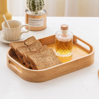 Classic Style Bamboo Tray 3 Piece Set | Square Wooden Serving Trays for Tea, Breakfast, and Party Use