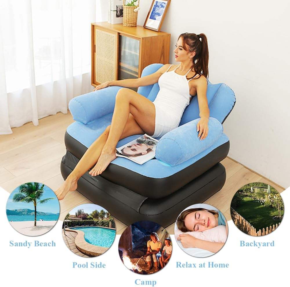 5in1 Multifunctional Inflatable Couch Lazy Sofa Bed with L-Shaped Armrest | Indoor Folding Sofa Bed for Relaxing and Lounging