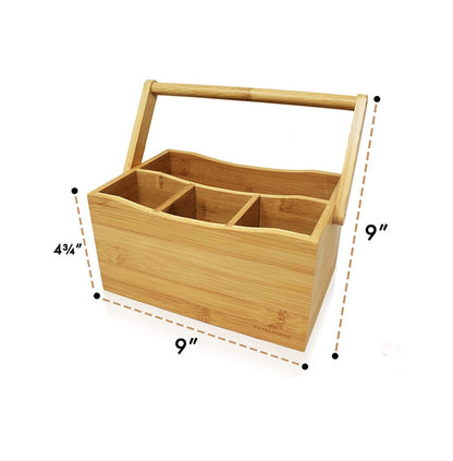 Portable Kitchen Cutlery Organizer with Handle | Bamboo Countertop Utensil Holder | 23x10x20cm