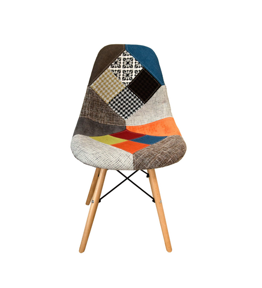 Patchwork Fabric Seat with Wooden Legs | Stylish Dining & Living Room Chair | Kitchen, Cafe, Home Use