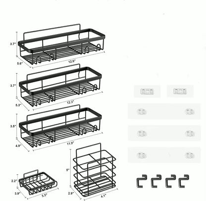 6-Piece Set Shower Caddy Organizer Shelf | Rustproof Stainless Steel Bathroom Organizer with Adhesive - No Drill, Large Capacity Storage