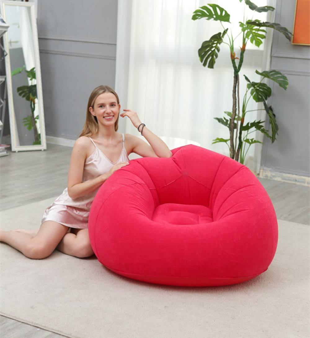 Inflatable Lazy Sofa Chair | Outdoor & Indoor Flocking Inflatable Single Chair for Adults and Students with Free Pump | PVC Plush Football Sofa Lounge