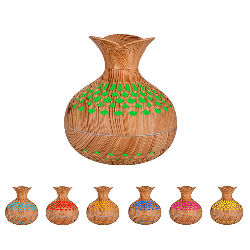 300ml Colorful Wood Grain Flower Humidifier | Essential Oil Diffuser | Wooden Grain Flower Humidifiers Cool Mist Baby Ultrasonic Home Diffuser With Colorful Light