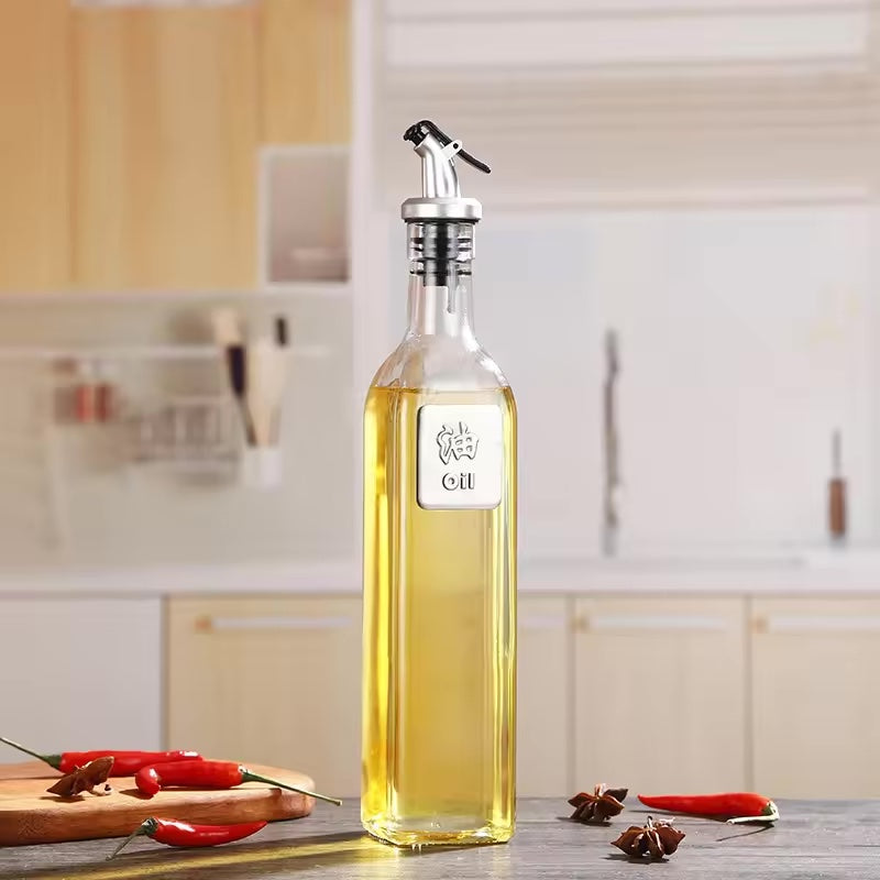 Glass Oil Dispenser | 500ml Food Grade Glass with Stainless Steel Pourer