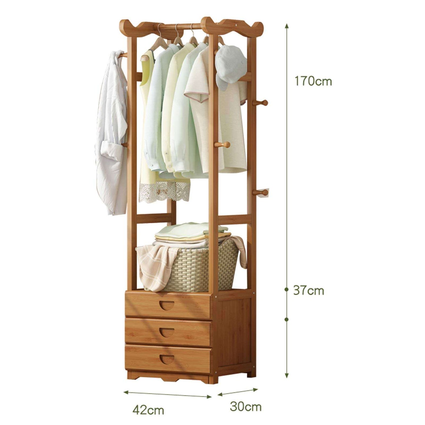 Multifunctional Bamboo Cloth Storage  Rack with 3 Storage Drawers |Coat Rack Eco Friendly and Durable Clothes Organizer for Home and Office