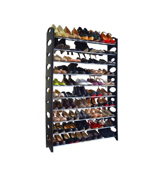 50 Pairs Folding Stackable Plastic Shoe Rack | 10 Tier DIY Shoe Organizer | Customizable, Space-Saving Storage Solution