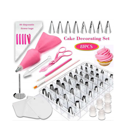 83 Piece Cake Decorator Set | Comprehensive Cake Decorating Tools | Includes Piping Tips, Nozzles, Icing Bags, Spatulas & More