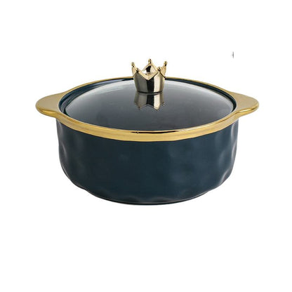 Gold Details Porcelain Hexagon Bowl with Cover | 1500ml Capacity | White/Black with Gold Accents