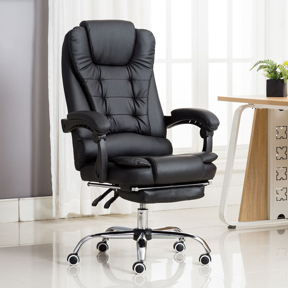 High Back Leather Swivel Chair with Massage and Footrest | Luxury Reclining Computer Office Chair