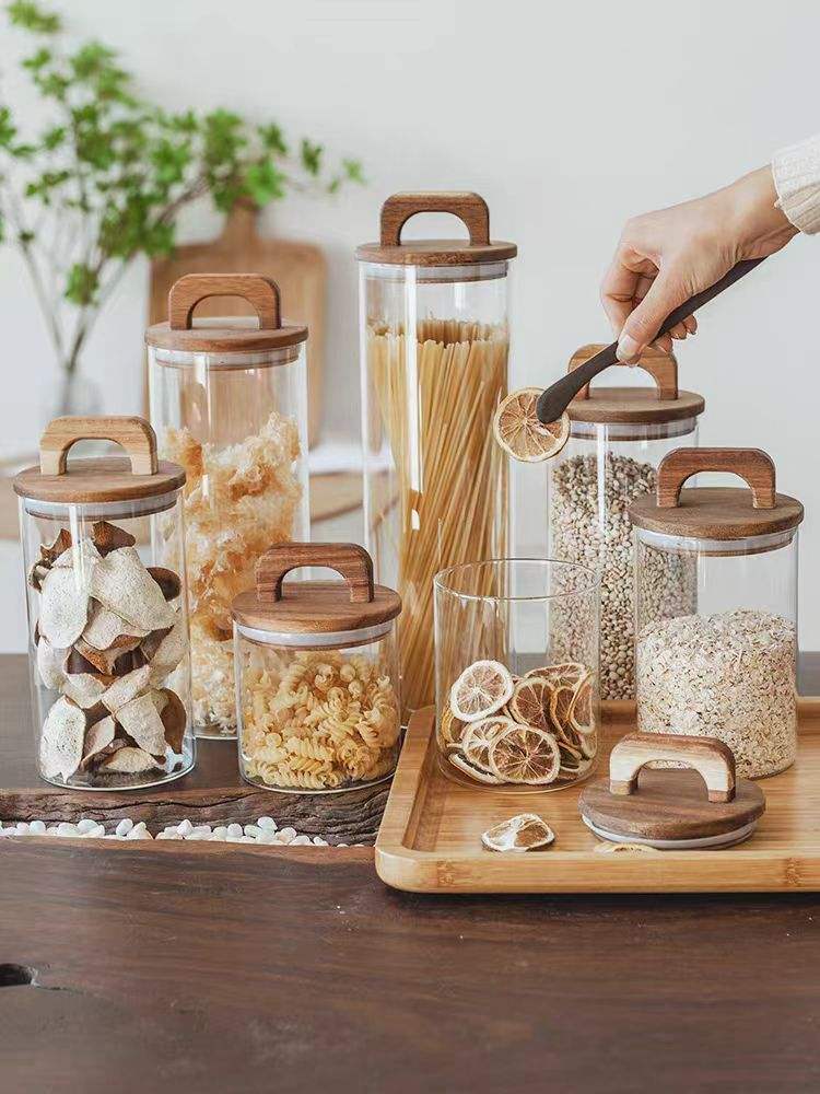 Borosilicate Glassware With Bamboo Air Tight Lid  3pcs Storage Jars | Perfect for use in kitchens, pantries, or as decorative storage solutions