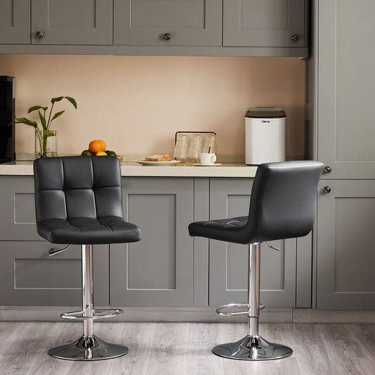 Bar Stools | PU Leather Adjustable Swivel Barstools with Back | Counter Height Square Island Barstools