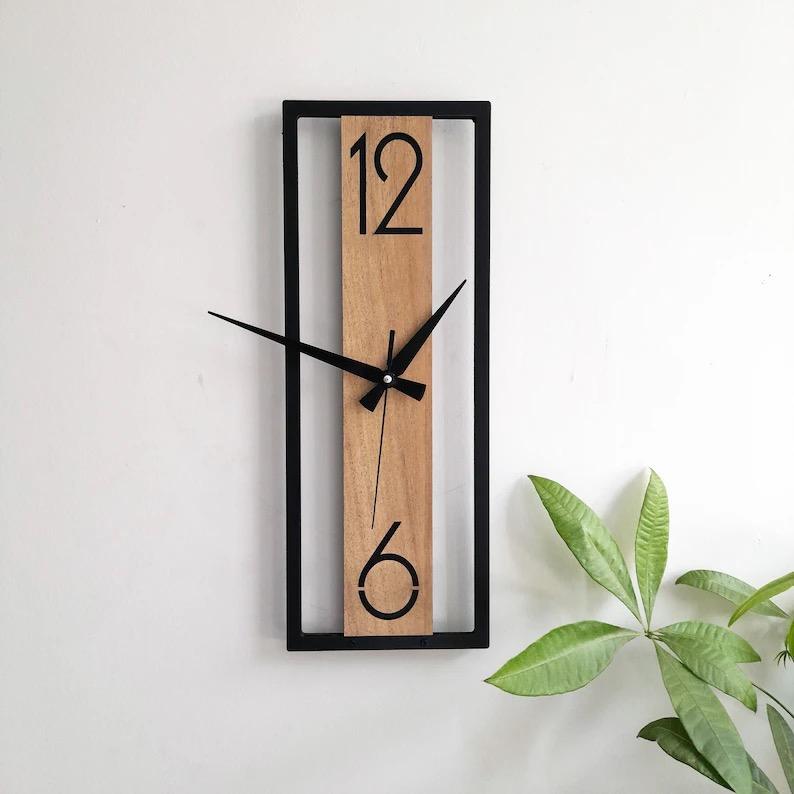 Modern Minimalist Wooden Wall Clock | Stylish Home Décor | 42x22 cm | Wall Clock in Minimalist Rectangle Shape,Wall Decor for Living Room,Bedroom,Kitchen ,Home,Office,Friends,Silent Clock