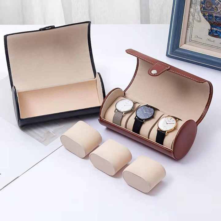 3 Slot Watch Storage Case | Elegant PU Leather Watch Organizer | Black & Brown Options