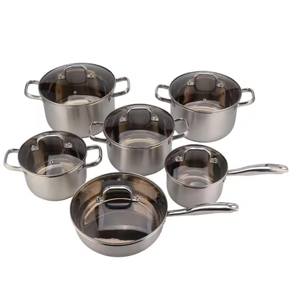 High Quality 12 Pc Stainless Steel Cooking Pot with Three Layer Bottom