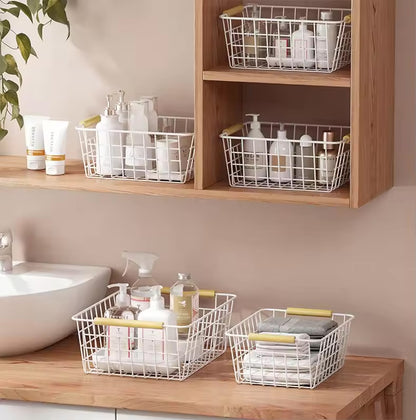 Metallic Organizer Baskets | 30x20x15.5cm White Iron Wire Storage for Fruits & More