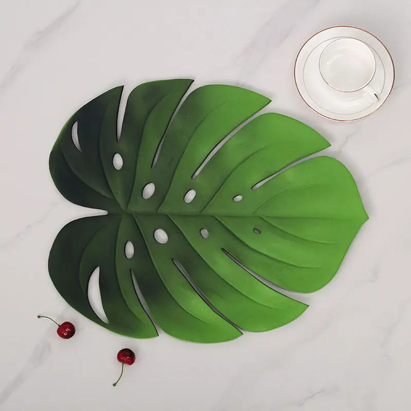 Decorative Dining Green Leaf Placemats | EVA Material |Table Mats  |  Set of 6