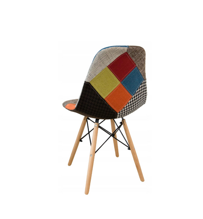 Patchwork Fabric Seat with Wooden Legs | Stylish Dining & Living Room Chair | Kitchen, Cafe, Home Use