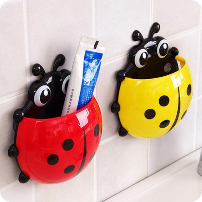 Cartoon Ladybug Toothbrush Holder | Wall Suction Organizer Rack for Toothpaste and Toothbrushes