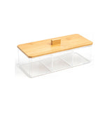 3 Compartment Acrylic Makeup Organizer with Bamboo Lid | Cotton Pad, Swab, and Jewelry Storage Box | Suitable For Storing Makeup, Beauty Tools, & Jewelry