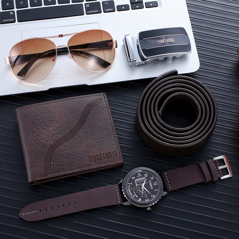 MoonGrass Men's Luxury Gift Set | Classic Watch, Leather Belt, Slim Wallet, UV Protection Sunglasses | Premium Men's Accessories Set