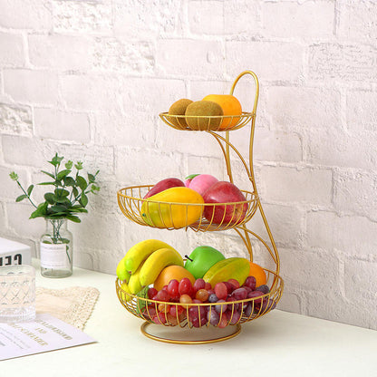 3 Tier Nordic Metallic Fruit and Vegetable Basket Rack | Carbon Steel Organizer in Black and Gold | 40x22x33cm