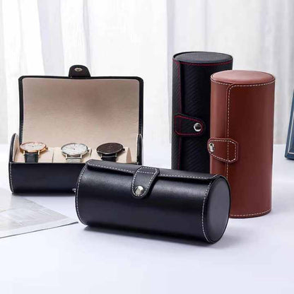 3 Slot Watch Storage Case | Elegant PU Leather Watch Organizer | Black & Brown Options