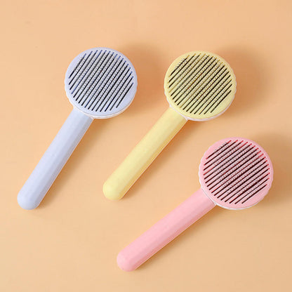 Self Cleaning Pet Comb | Stainless Steel Grooming Brush for Long-Haired Dogs and Cats | Pet Hair Brush Accessories | Available in White, Pink, Blue, Grey, Green, and Yellow