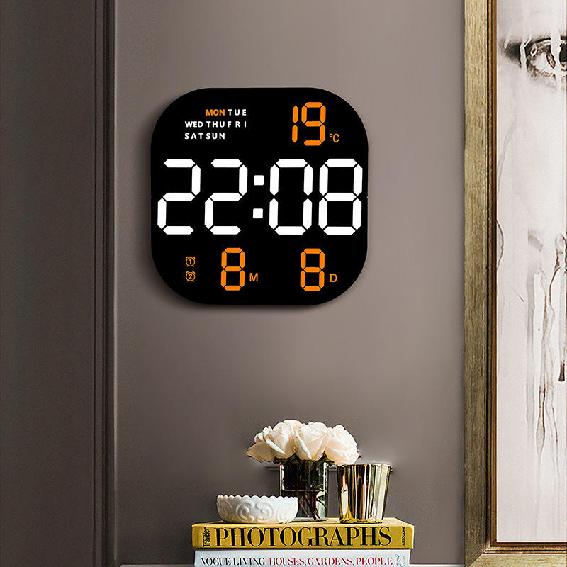 Digital Wall Clock | Large LED Display with Temperature, Date, Week | Adjustable Brightness & Remote Control | Multifunctional Alarm Clock with Calendar