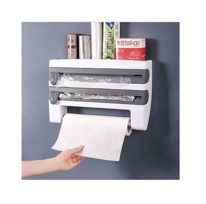 Wall Mount Triple Paper Dispenser for Plastic Wrap & Foil | BPA Free Kitchen Organizer | Available in Grey, Brown, Blue