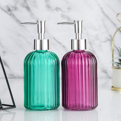 High Quality Glass Soap Dispenser | 420ml MultiPurpose Pump Bottle for Soap, Shampoo, and Lotion | Available in Purple, Grey, Pink, Yellow, and Orange