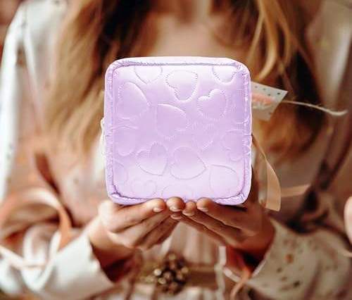 Candy Color Square Glossy Cosmetic Bag Portable Waterproof PU Makeup Pouch & Sanitary Napkin Organizer (12.5cm x 4cm x 12.5cm)