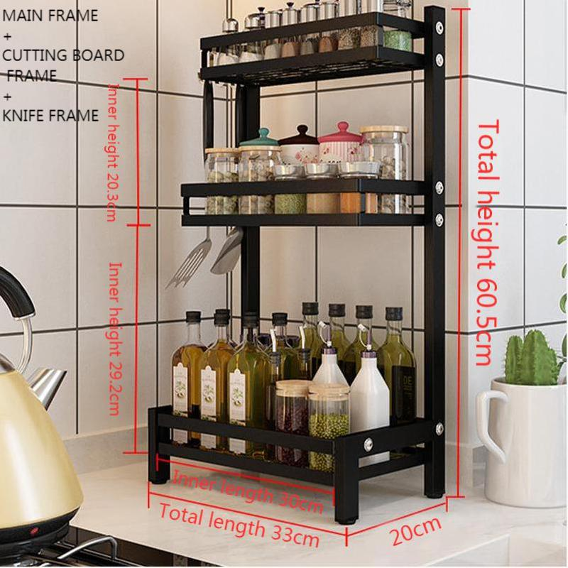 Multifunctional 3 Tier Stainless Steel Spice Rack | Kitchen Countertop Seasoning Organizer with Condiment Jars Storage | L32 x W21 x H60.5 cm