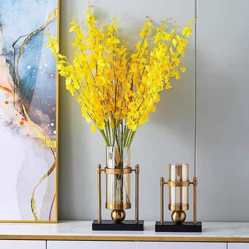 Big Nordic Golden Glass Hydroponic Vase | Elegant Flower Arrangement & Multifunctional Decor | 26x44cm