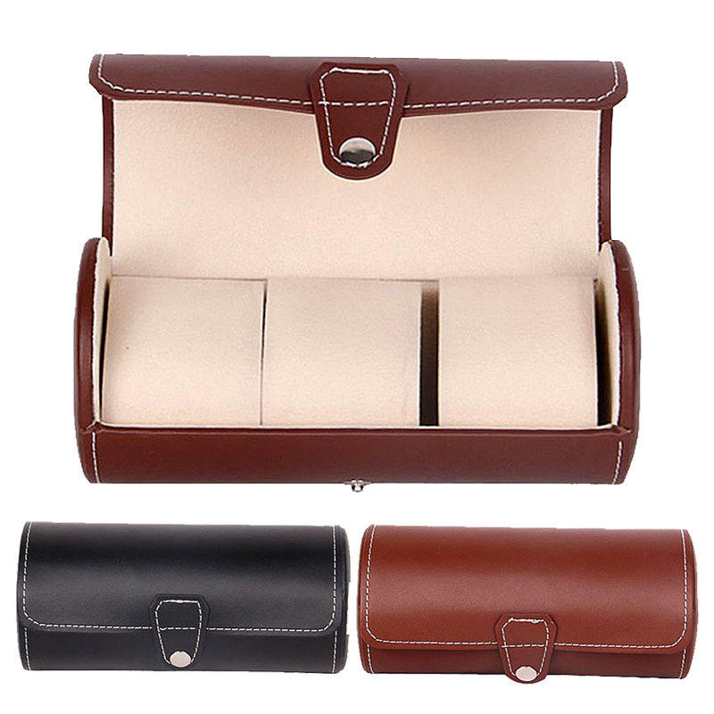 Furaha Finds 3 Slot Elegant PU Leather Watch Organizer case Black & Brown 