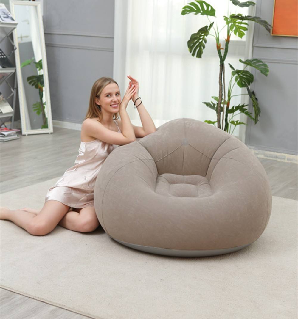 Inflatable Lazy Sofa Chair | Outdoor & Indoor Flocking Inflatable Single Chair for Adults and Students with Free Pump | PVC Plush Football Sofa Lounge