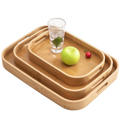 Classic Style Bamboo Tray 3 Piece Set | Square Wooden Serving Trays for Tea, Breakfast, and Party Use